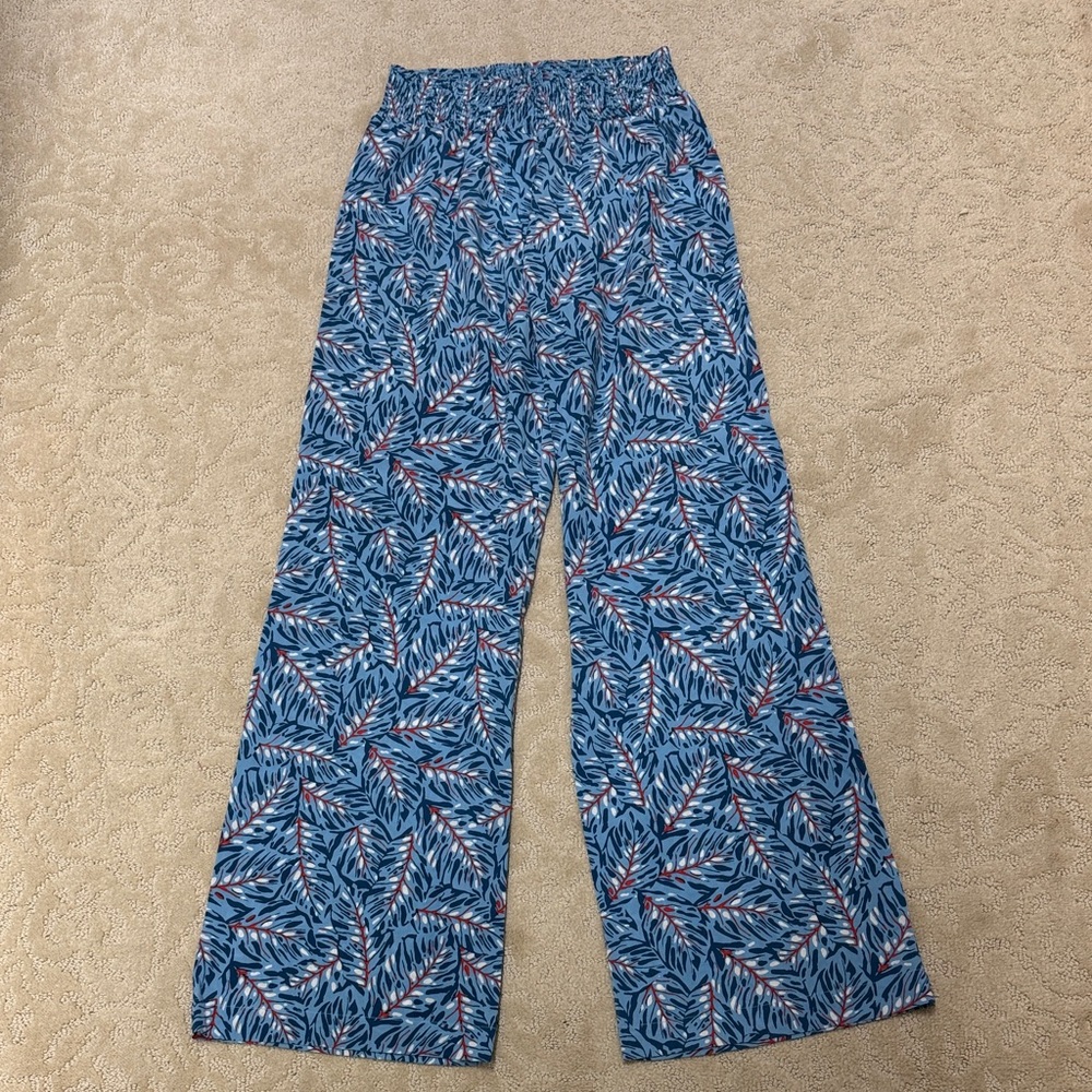 Bella Luxx Blue and White Patterned Wide Leg Pants